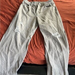 Tan wide leg distressed women’s jeans